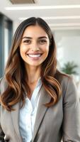Portrait of a Smiling Businesswoman in a Grey Suit photo