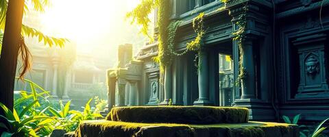 Ancient Stone Structure Overgrown with Lush Greenery photo