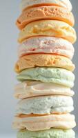 Closeup of a Stack of Colorful Macarons photo