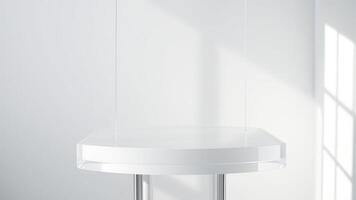 Minimalist White Display Stand with Glass Top and Shadow photo