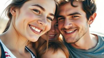 Close-up portrait of a happy young couple smiling and laughing together photo