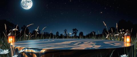 Nighttime Table Setting with Lanterns and Moon photo