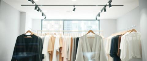 Blurred View of Clothes on Hangers in a Clothing Store photo