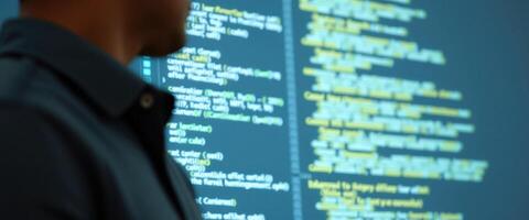 Blurred Developer Working on Code photo