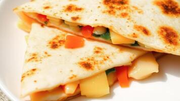 Close-up of a Golden Brown Quesadilla with Melted Cheese and Vegetables photo