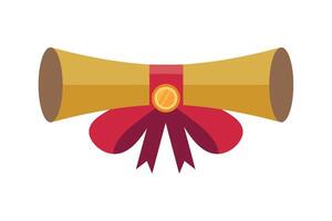 A golden scroll with a red ribbon on it vector