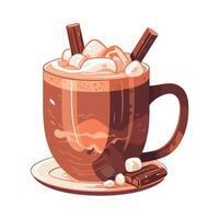 Hot chocolate with marshmallows and chocolate on a white background vector