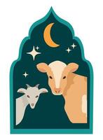 Goat and sheep in the moonlight illustration vector