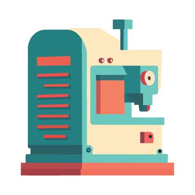 A machine with a red and blue face on it
