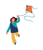A girl is flying a kite with a string vector