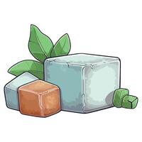 Ice cubes with leaves and leaves illustration vector