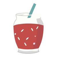 A glass of strawberry juice with a straw vector