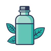 A bottle of essential oil with leaves on it vector