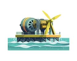An illustration of a wind turbine on a floating platform vector