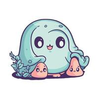 A cute little octopus with two babies vector