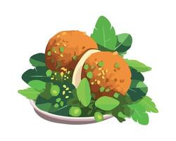 Fried meat balls with green salad on a plate vector