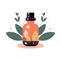 An orange bottle with leaves and a leaf on it vector