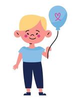 A boy holding a balloon with a heart shape vector