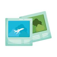 An airplane flying over a cloud and a picture of a plane vector