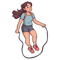 A cartoon girl jumping rope vector
