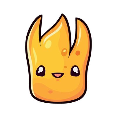 A cartoon fire with a face and eyes