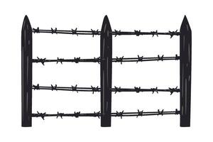 A black fence with barbed wire on it vector