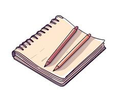 A notebook with pencils and a pen on top vector