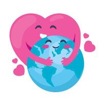 Two pink hearts hugging the earth vector