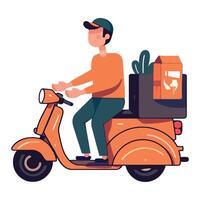 A man on a scooter with a box of food vector