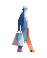 A man with a shopping bag walking in a geometric pattern vector