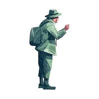 A man in a green uniform is pointing to something vector