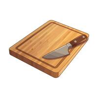 A wooden cutting board with a knife on it vector