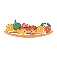 Chicken breast with orange slices and lemon slices on a plate vector