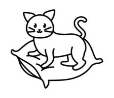 A black and white drawing of a cat sitting on a pillow vector