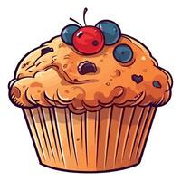 A cartoon muffin with blueberries and chocolate chips vector