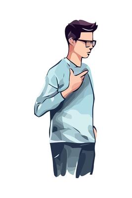A cartoon man in glasses is pointing his finger