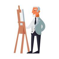 An old man in a suit and tie standing next to an easel vector