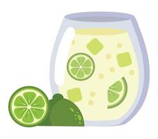 A glass of lemonade with lime slices vector
