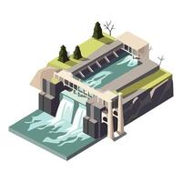 An illustration of a dam with a waterfall vector