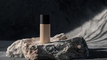 Sleek and Modern Cosmetic Bottle in a Minimalist Studio Setting photo