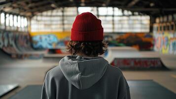 Young Skateboarder Performing Tricks in Graffiti Covered Urban Setting photo