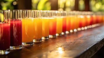Vibrant Lineup of Chilled Glasses Brimming with Assorted Refreshing Beverages photo