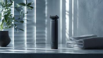 Sleek Modern Electric Shaver on Bathroom Vanity Countertop photo