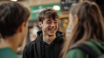 Joyful Teenage Gathering of Laughing Friends in Casual Conversation photo