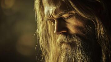 Mystical and Imposing Portrait of a Man with Long Flowing Hair and Beard photo