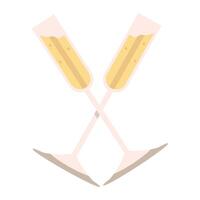 Two champagne glasses with a cross on top vector