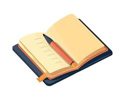 An open notebook with a pen and pencil on top vector