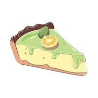 A slice of lemon pie with a slice of lime on top vector