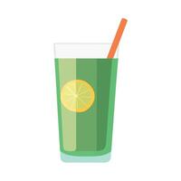 Green juice with lemon and straw illustration vector