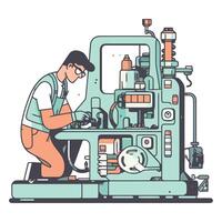 A man working on a machine in a factory vector